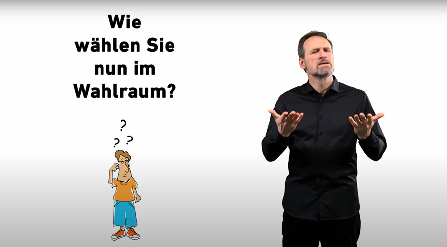 Das Video erklärt, wie im Wahlraum gewählt werden kann.