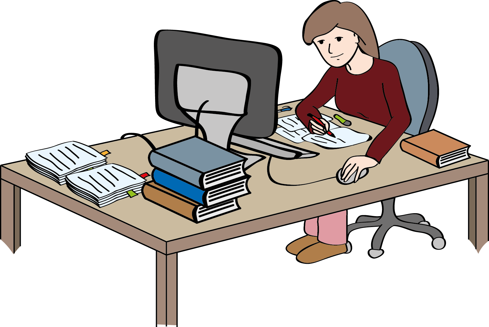 Eine Frau arbeitet am Schreibtisch