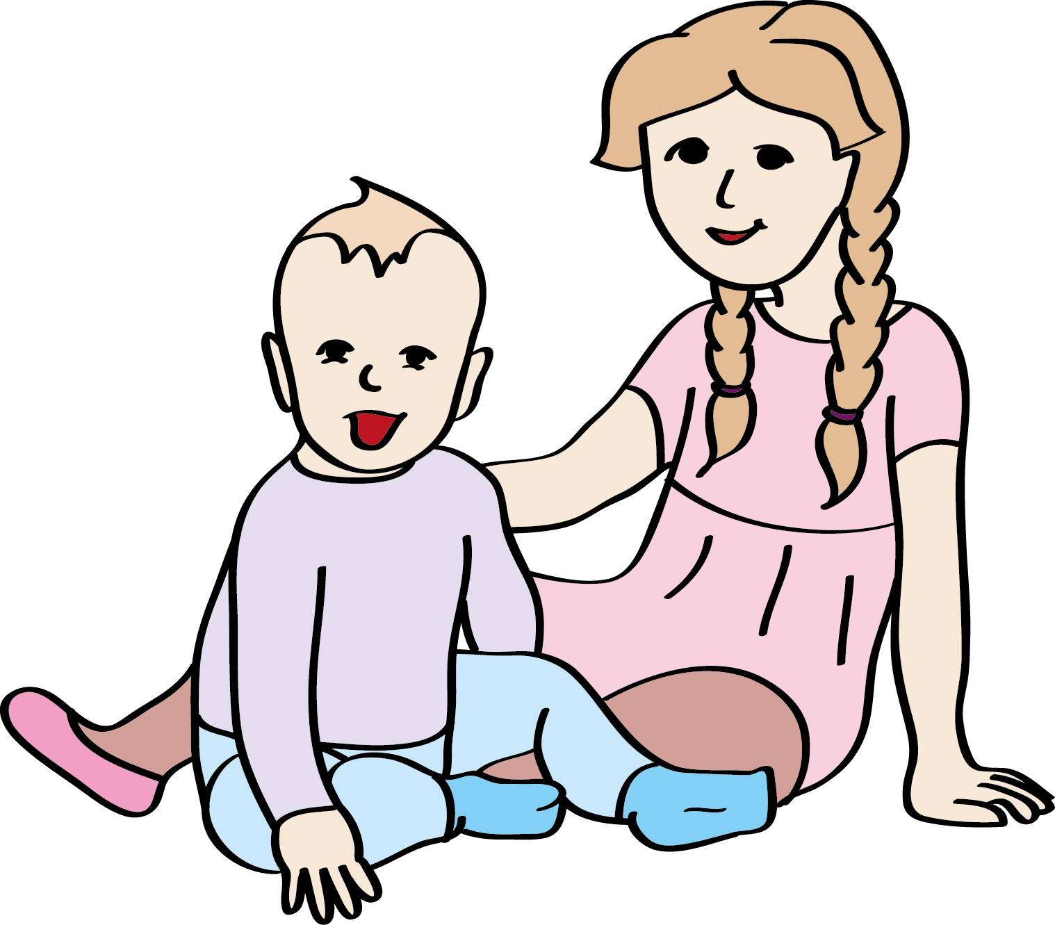 Ein Baby und ein Kleinkind sitzen nebeneinander auf dem Boden.