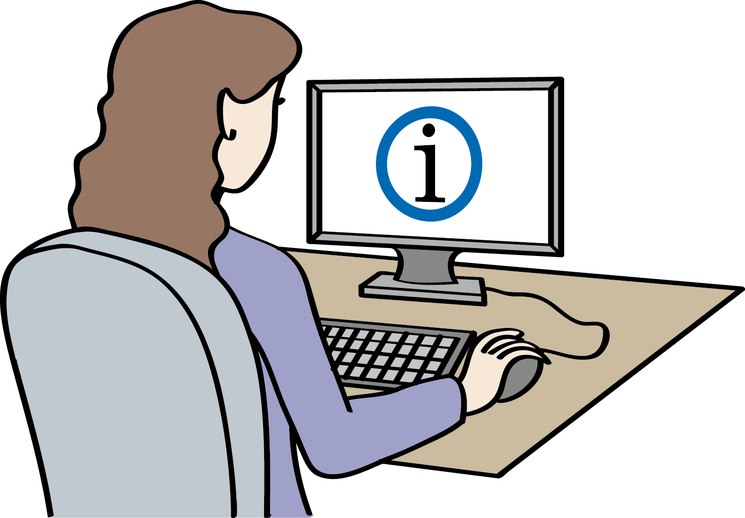 Eine Frau sitzt vor einem Computer und informiert sich im Internet