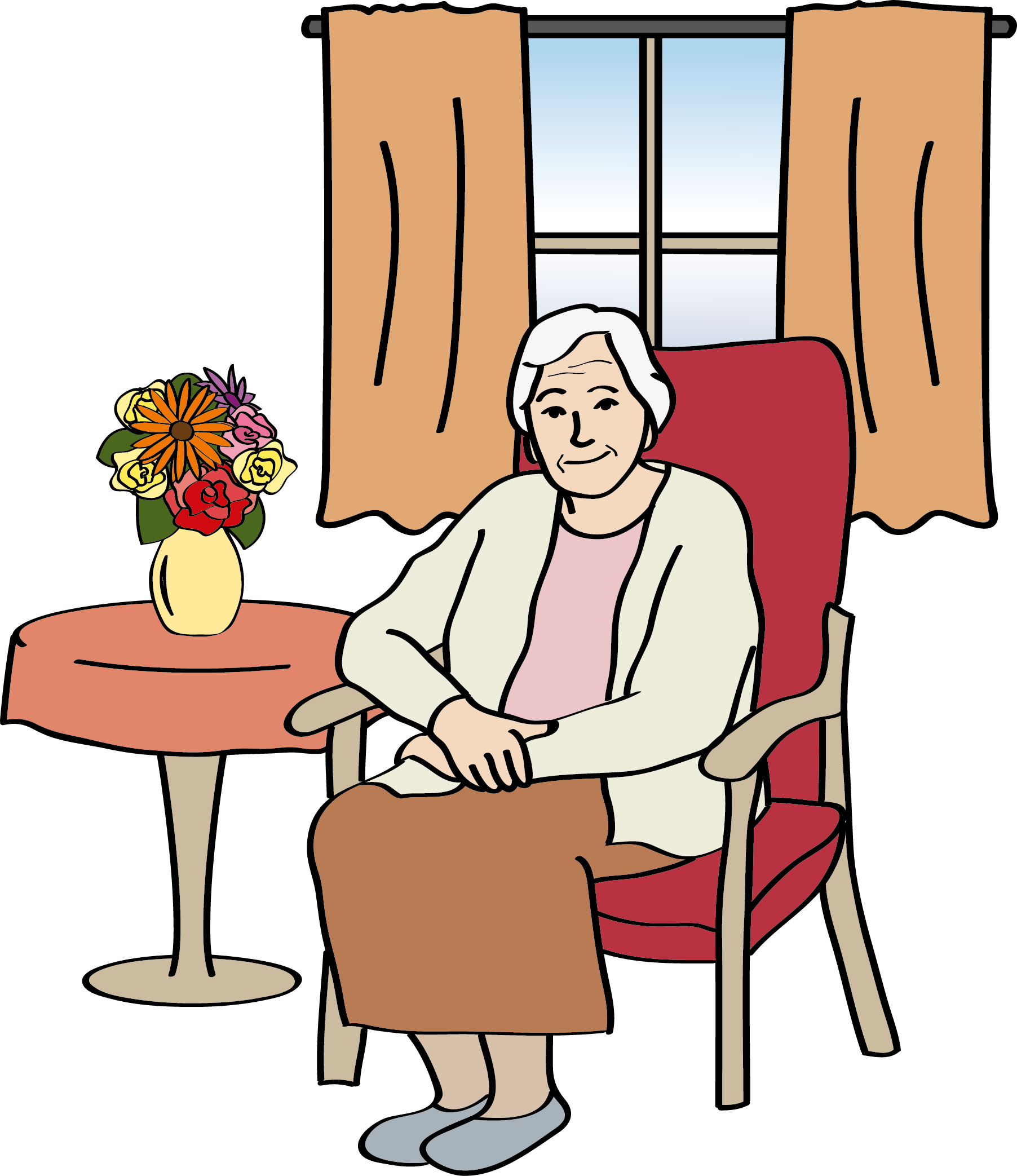 Alte Frau sitzt in einem Sessel