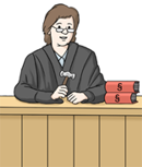 Eine Richterin sitzt an einem Pult